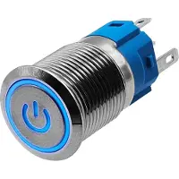 Proride Metalen Pulsschakelaar 220V OFF-(ON) - 16mm - Momentschakelaar - Spatwaterdicht - LED Indicatie Blauw