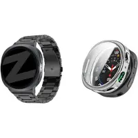 Bandz Bundel – RVS Schakelband ‘Classic’ Zwart (inclusief Inkortset) + Strap-it Soft Case Zilver geschikt voor Samsung Galaxy Watch 8 (40mm)