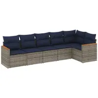 vidaXL 6-delige tuinbankset met kussens, grijs polyrotan