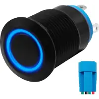 Proride Metalen Drukschakelaar 220V ON-OFF - 12mm - Aan/uit schakelaar met Aansluitkabel - Spatwaterdicht - LED Indicatie Blauw