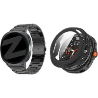 Bandz Bundel – RVS Schakelband ‘Classic’ – Zwart – (inclusief Inkortset) + Hard Case met Screenprotector Glas – Zwart – geschikt voor Samsung Galaxy Watch 8 Classic (46mm)