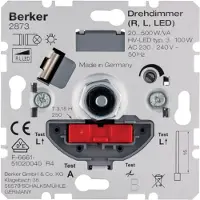 Hager Inbouw draaidimmer NV met Softrast. 2873 20-500W/VA LED, Knoppen + Schakelaars, Zilver