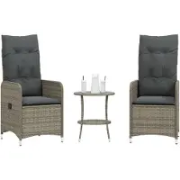 vidaXL Tuinstoelen 2 st verstelbaar met tafel poly rattan grijs