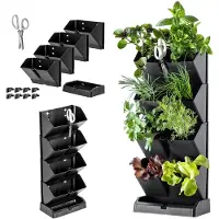 Kadax verticale tuin, plantentoren van robuust kunststof, zuilpot met voet in 2 kleurvarianten, kruidentuin voor balkon, terras, keuken en tuin (antraciet)