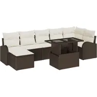 vidaXL Tuinset met 8 zitplaatsen, bruin en crème, van polyrotan