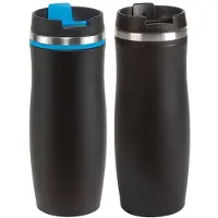 Cuisine Elegance Thermosbekers - warmhoud drinkbekers - set 2x stuks - blauw en zwart - 400 ml - Isolerende drinkbekers - warme dranken - reisbekers