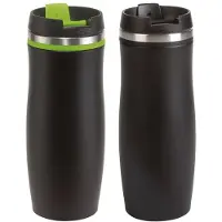 Cuisine Elegance Thermosbekers - warmhoud drinkbekers - set 2x stuks - groen en zwart - 400 ml - Isolerende drinkbekers - warme dranken - reisbekers