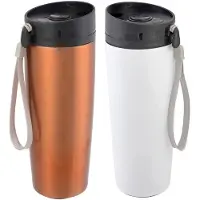 Cuisine Elegance Thermosbekers - warmhoud drinkbekers - 2x stuks - koper en wit - 380 ml - Isolerende drinkbekers - warme dranken - reisbekers
