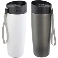 Cuisine Elegance Thermosbekers - warmhoud drinkbekers - 2x stuks - wit en grijs - 380 ml - Isolerende drinkbekers - warme dranken - reisbekers