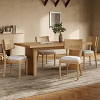 SINGULARITY 4 massief houten eetkamerstoelen met rotan rugleuning, comfortabel en ademend, passend, houtkleur