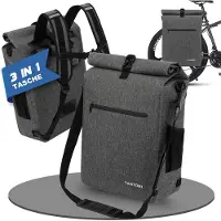 TAN.TOMI Fietstas / Rugtas / Schoudertas 3-in-1 – 28L – 100% Waterdicht – Met Laptopvak & Afneembare Schouderband – Reflecterend Logo - Grijs