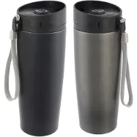 Cuisine Elegance Thermosbekers - warmhoud drinkbekers - 2x stuks - zwart en grijs - 380 ml - Isolerende drinkbekers - warme dranken - reisbekers