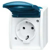Busch-Jaeger 2CKA002083A0818 Geaard stopcontact IP44 Grijs-wit (RAL 7035), Blauw-groen