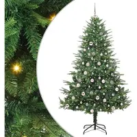 vidaXL Kunstmatige voorverlichte kerstboom met ballenset Groen 210 cm