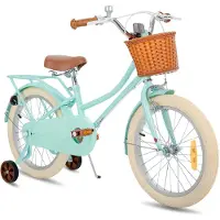 Stitch Manchi Meisjesfiets - 18 Inch - Zijwieltjes - Bell - Handrem - Voor V-Brake en Achter Trommelrem - Groen - Geschikt voor buitenactiviteiten in de lente