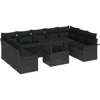 vidaXL Set van 10 tuinmeubels, zwart, van polyrotan