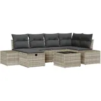 vidaXL Tuinbank Set 7 st Lichtgrijs poly rattan