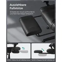 Alta ErgoLuxe ComfortPlus Bureaustoel – Ergonomische Leren Stoel met Uitschuifbare Voetsteun, Verstelbare Rugleuning 135°, Lendensteun & Hoofdkussen – Draaistoel tot 150 kg – Zwart