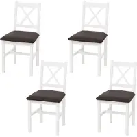 Mendler Set van 4 eetkamerstoelen -F77, leunstoel keukenstoel stoel, massief hout stof landhuis ~ wit, bekleding zwart