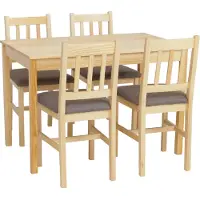 Mendler Eetkamer-set -F77, zitgroep Eetkamergroep, massief hout dennenhout Stof Landhuis 110 cm ~ naturel Bekleding grijs