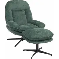 Mendler Relaxfauteuil met voetenbank -P32, tv-fauteuil Nosag-vering, draaibaar Metaal Stof/textiel Chenille (370 g/m²) ~ groen