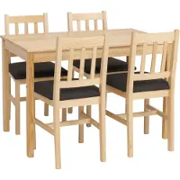 Mendler Eetkamer-set -F77, zitgroep Eetkamergroep, massief hout dennenhout Stof Landhuis 110 cm ~ naturel Bekleding zwart