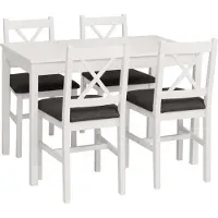Mendler Eetkamer-set -F77, zitgroep Eetkamergroep, massief hout dennenhout Stof Landhuis 110 cm ~ wit Bekleding zwart