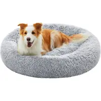 Feandrea Pluizig hondenbed in de vorm van een donut, Lichtgrijs / L 100 x B 100 x H 20 cm