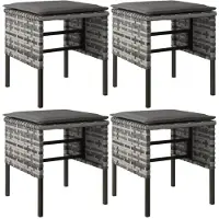 vidaXL Tuinvoetenbanken 4 st met kussens poly rattan grijs