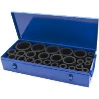 HBM Krachtdoppenset, twaalfkant, 1 inch, 17 - 75 mm, 25-delig