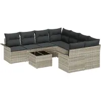 vidaXL Tuin Sofa Set 9 st Lichtgrijs poly rattan