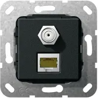 Gira RJ45 Cat6A Netwerk En SAT-F Combo Socket Zwart - 569710