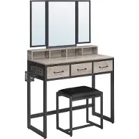 Vasagle Kaptafel met krukje en drievoudige spiegel, Grijs + Zwart