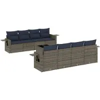vidaXL 9-delige tuinbankset met kussens, grijs polyrotan