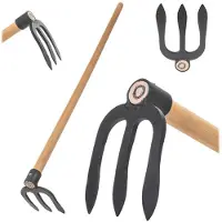 Kadax Husby gesmede schoffel, driepuntig, 15 x 12 cm, met steel