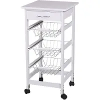 Urban Living "PRATIK" WIT OPBERGKARRETJE MET LADE EN 3 METALEN MANDEN 37XH76CM