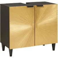 vidaXL Wastafelkast Zwart en Goud 62 x 33 x 58 cm Massief Mango Hout