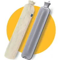 Pasper extra lange kruik 75 cm met hoes - 3.5 liter warmwaterkruik - naadloos ontwerp - beige - 8 uur warmte - kruikzak