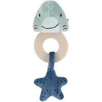 Trixie Bijtspeeltje - Mr. Shark - Siliconen Bijtring & Knisper - Houten Ring & Spiegel - 3m+ - Ideaal als geboortegeschenk
