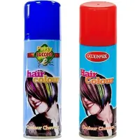 Goodmark Carnaval verkleed haarverf - haarspray - kleuren rood en blauw - 125 ml per flacon - verven