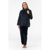 Gaubert Dames Fleece Huispak en Pyjama met Rits - Ochtendjas - Panterprint - Superzacht Fleece - 2330 Zwart - Maat M