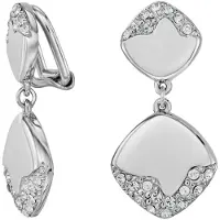 Traveller Clip Oorbellen - Oorclips Dames - Hangers - Zilverkleurig - Kristallen - Vierkant - Geplatineerd - 30 x 15 mm - 157829