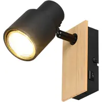 TRIO Design wandlamp Pierre zwart met hout