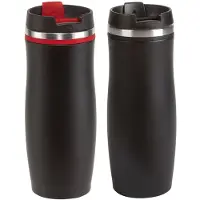 Cuisine Elegance Thermosbekers - warmhoud drinkbekers - set 2x stuks - rood en zwart - 400 ml - Isolerende drinkbekers - warme dranken - reisbekers