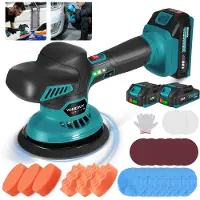 Yofidra Polijstmachine - 150 mm Auto Poetsmachine - met 2x Accu en 23 stuks bevestigingen - 6 Snelheden - 2800–7000 tpm - voor detaillering, polijsten