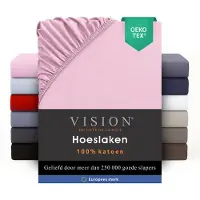 Vision Home VISION Hoeslaken - 100% katoen - 200 x 200 cm met ruime hoek van 30cm - Geschikt voor boxspring matras - Roze - Oekotex gecertificeerd