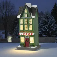 Lumineo Groen LED kersthuisje – 19 cm hoog – Warm wit licht – Voor kerstdorp of kerstdecoratie binnen