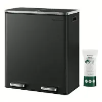 Songmics Afvalscheidingsprullenbak - 60L Duo Vakken, Stijlvol & Praktisch, met Pedaalbediening, Zwart