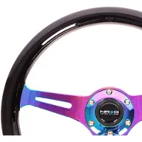 Nrg Classic Wood Grain Steering Wheel (350mm) Black Paint Grip w/Neochrome 3-Spoke Center
