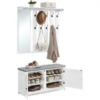 Vasagle Wandgarderobe met schoenenbank en spiegel voor halopslag, Wolk wit / 102B cm